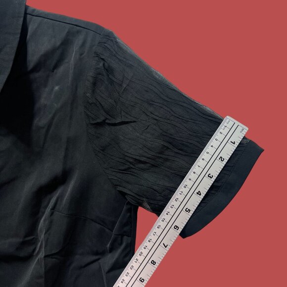 Allegra K - Women's Short Sleeve Button Front Blouse - Black - Medium - Picture 7 of 13